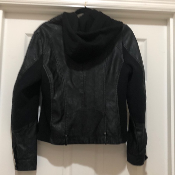 Sebby Hooded Faux Leather pleather/leather look Jacket M stretch & lightweight - Picture 4 of 16